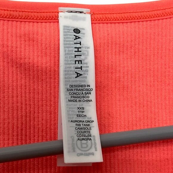 Athleta Aurora Seamless Crop Tank Coral Ribbed Women’s Size XXS Yoga - Picture 7 of 9